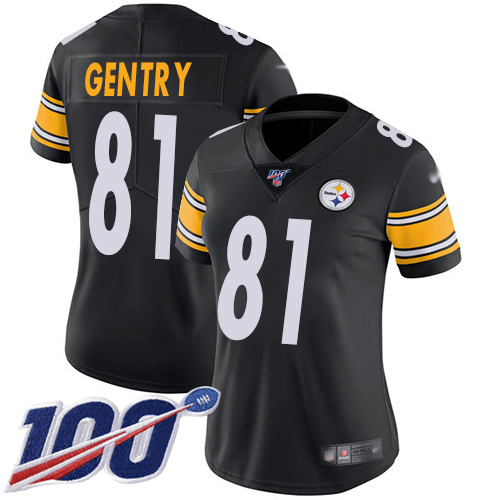 Women Pittsburgh Steelers Football 81 Limited Black Zach Gentry Home 100th Season Vapor Untouchable Nike NFL Jersey